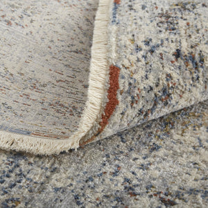 HomeRoots 3' Gray, Ivory, and Blue Abstract Area Rug with Fringe - Elegant Power Loomed Design for Any Room 10' Runner 567247