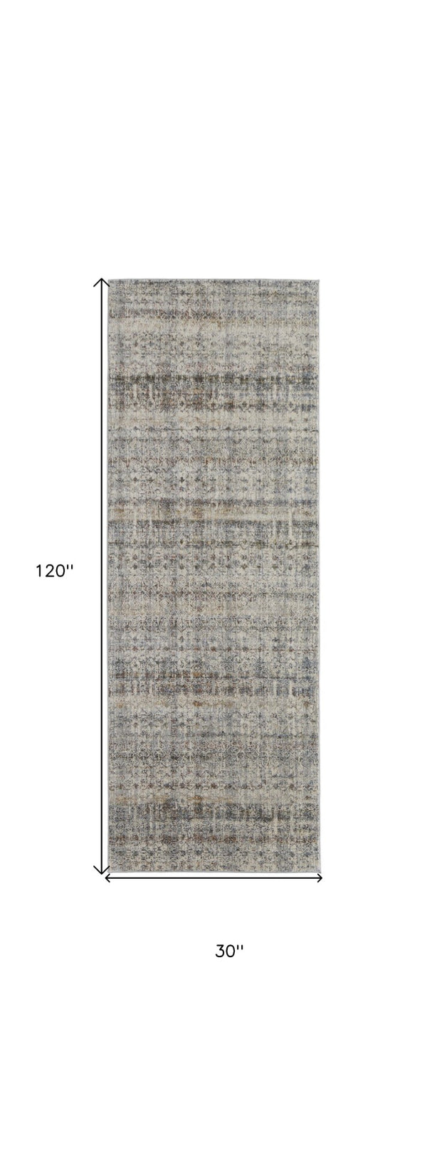 HomeRoots 3' Gray, Ivory, and Blue Abstract Area Rug with Fringe - Elegant Power Loomed Design for Any Room 10' Runner 567247