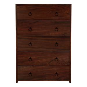 Butler Specialty Company Lark 5 Drawer Dresser – Elegant Wood Chest With Gold Ring Pull Hardware Medium Brown Mdf,Acacia Solids,Acacia Veneers 5672489-butler