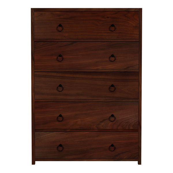 Butler Specialty Company Lark 5 Drawer Dresser – Elegant Wood Chest With Gold Ring Pull Hardware Medium Brown Mdf,Acacia Solids,Acacia Veneers 5672489-butler