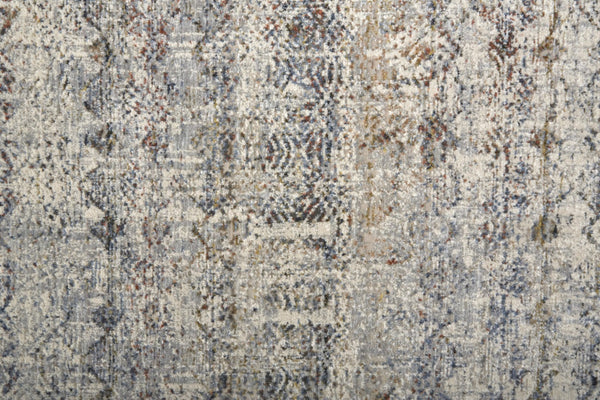 HomeRoots 3' Gray, Ivory, and Blue Abstract Area Rug with Fringe - Elegant Power Loomed Design for Any Room 12' Runner 567248