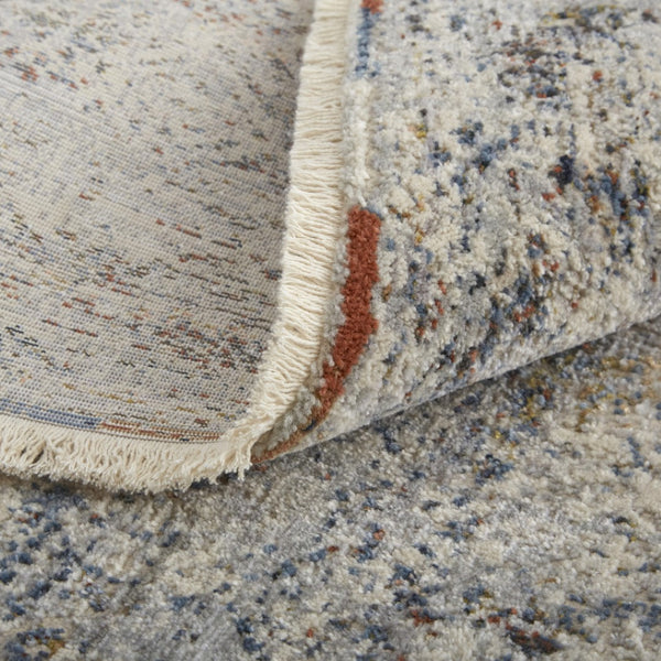 HomeRoots 3' Gray, Ivory, and Blue Abstract Area Rug with Fringe - Elegant Power Loomed Design for Any Room 12' Runner 567248