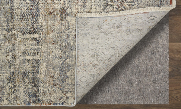 HomeRoots 3' Gray, Ivory, and Blue Abstract Area Rug with Fringe - Elegant Power Loomed Design for Any Room 12' Runner 567248