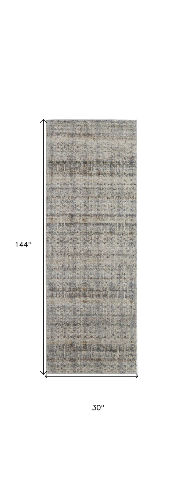 HomeRoots 3' Gray, Ivory, and Blue Abstract Area Rug with Fringe - Elegant Power Loomed Design for Any Room 12' Runner 567248