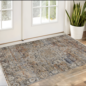 Homeroots 3' X 5' Tan Blue And Brown Oriental Power Loom Area Rug With Fringe Gray Polypropylene 567250