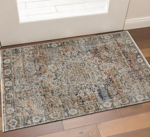 HomeRoots 3' Tan Blue and Burnt Orange Oriental Area Rug - Timeless Bohemian Style for Small Spaces 3' X 5' 567250