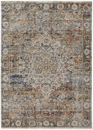 Homeroots 3' X 5' Tan Blue And Brown Oriental Power Loom Area Rug With Fringe Gray Polypropylene 567250