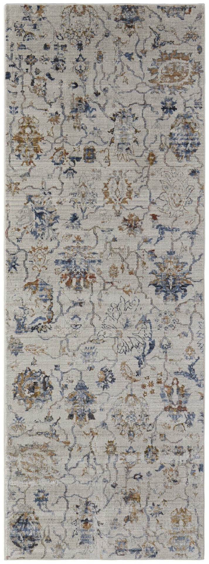 HomeRoots 3' Vintage-Inspired Floral Area Rug with Distressed Design and Tasseled Fringe for Timeless Charm 10' Runner 567259