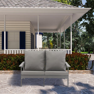 English Elm Patio Wood-Style Outdoor Loveseat Sofa 2-Seater Gray – Weatherproof HIPS Frame, Olefin Cushions, UV-Resistant Comfort T3609P352398