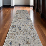 Area Rugs - Elegant Blue Gray & Brown Floral Design with Fringe for Stylish Home Décor