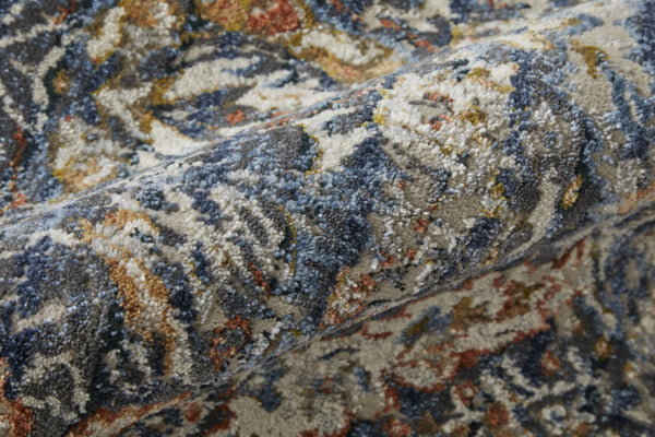 HomeRoots 3' Elegant Floral Area Rug in Ivory, Blue & Burnt Orange with Fringe - Durable & Stylish Accent Piece 3' X 5' 567262