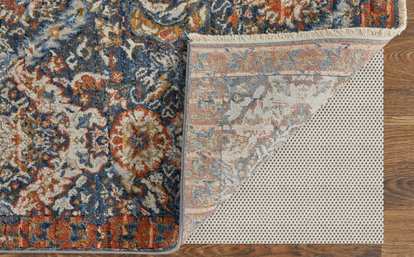 HomeRoots 3' Elegant Floral Area Rug in Ivory, Blue & Burnt Orange with Fringe - Durable & Stylish Accent Piece 3' X 5' 567262