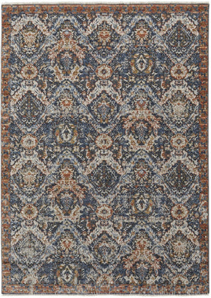 HomeRoots 3' Elegant Floral Area Rug in Ivory, Blue & Burnt Orange with Fringe - Durable & Stylish Accent Piece 3' X 5' 567262