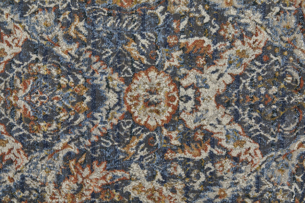 HomeRoots 3' Elegant Floral Area Rug in Ivory, Blue & Burnt Orange with Fringe - Durable & Stylish Accent Piece 8' Runner 567265