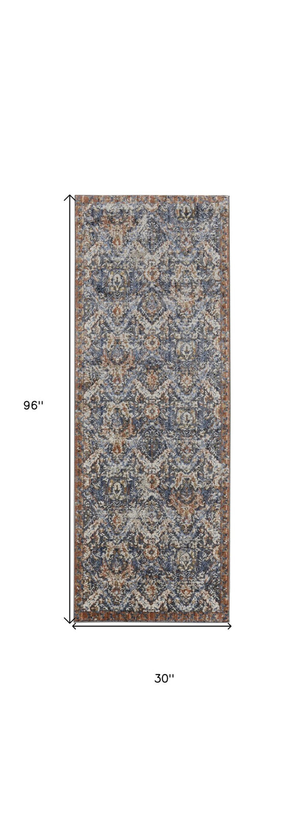 HomeRoots 3' Elegant Floral Area Rug in Ivory, Blue & Burnt Orange with Fringe - Durable & Stylish Accent Piece 8' Runner 567265