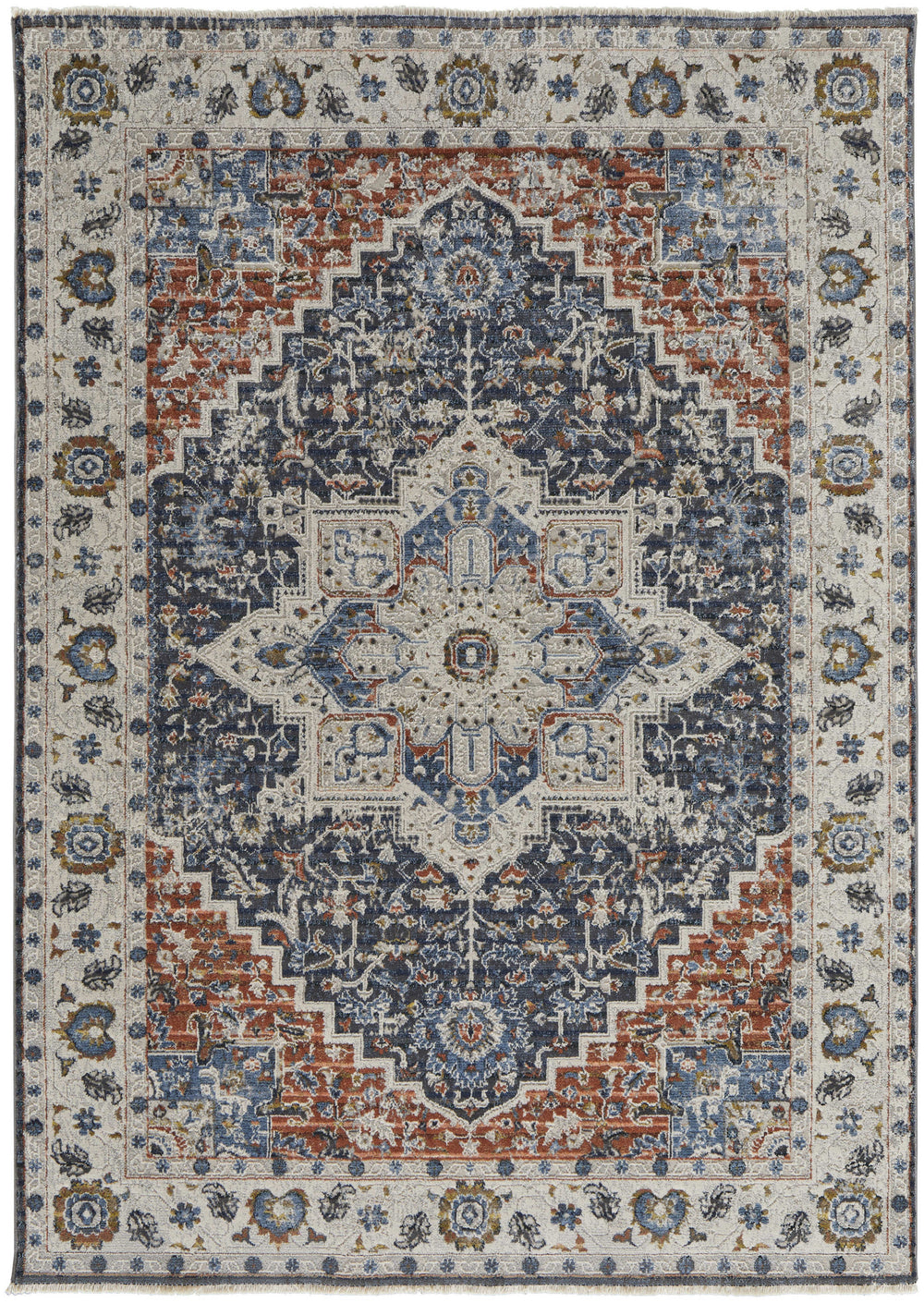 Homeroots 3' X 5' Ivory Red And Blue Oriental Power Loom Area Rug With Fringe Ivory Polypropylene 567266