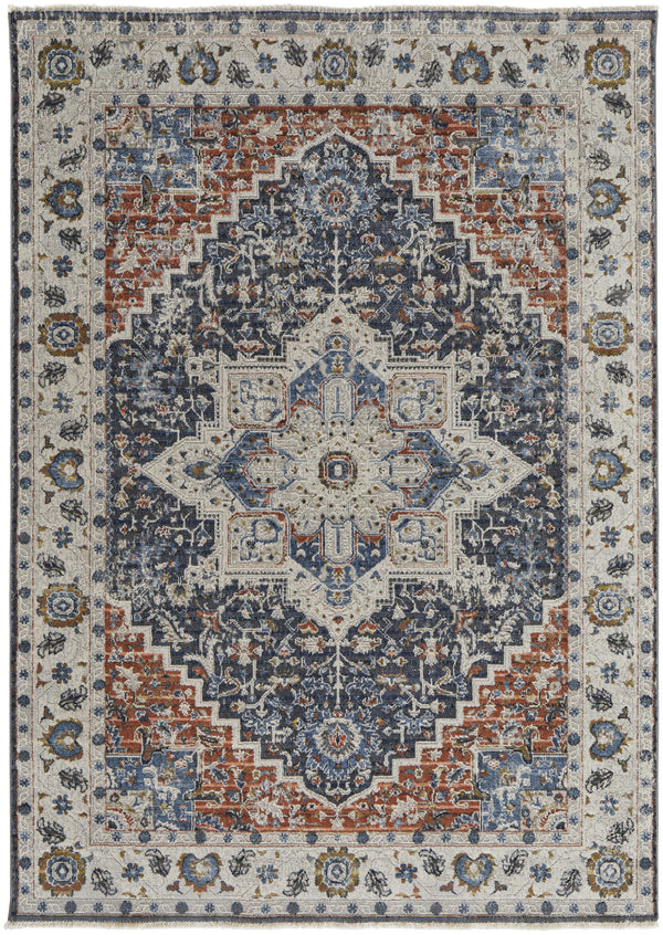 Homeroots 3' X 5' Ivory Red And Blue Oriental Power Loom Area Rug With Fringe Ivory Polypropylene 567266