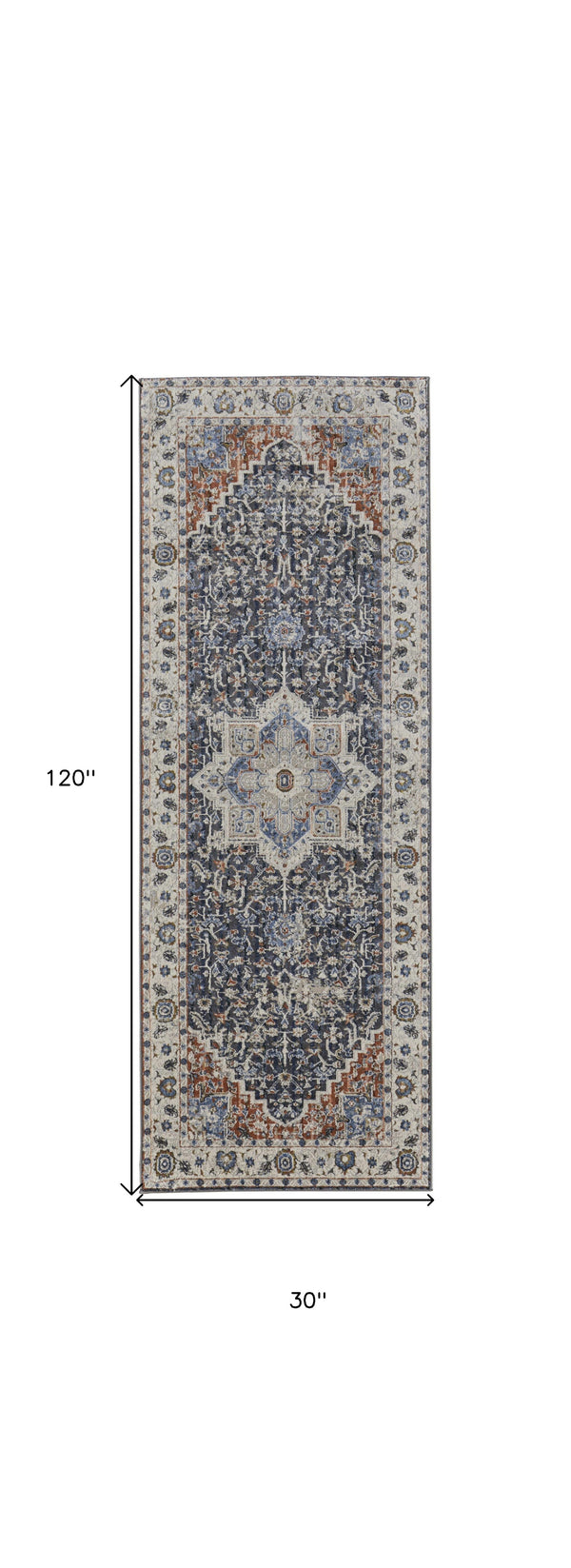 Homeroots 10' Ivory Red And Blue Oriental Power Loom Runner Rug With Fringe Ivory Polypropylene 567267