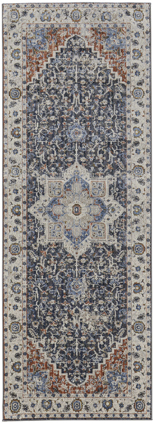 Homeroots 10' Ivory Red And Blue Oriental Power Loom Runner Rug With Fringe Ivory Polypropylene 567267