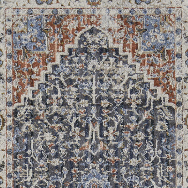 Homeroots 8' Ivory Red And Blue Oriental Power Loom Runner Rug With Fringe Ivory Polypropylene 567269