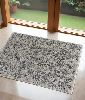 Homeroots 3' X 5' Ivory And Gray Abstract Power Loom Worn Faded Area Rug With Fringe Ivory Polypropylene 567270