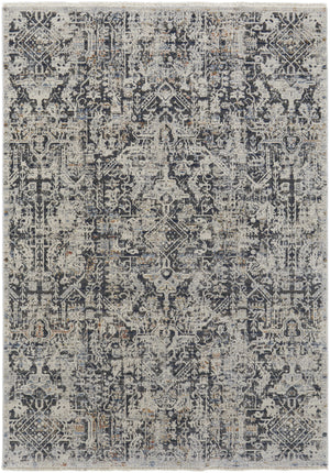 Homeroots 3' X 5' Ivory And Gray Abstract Power Loom Worn Faded Area Rug With Fringe Ivory Polypropylene 567270