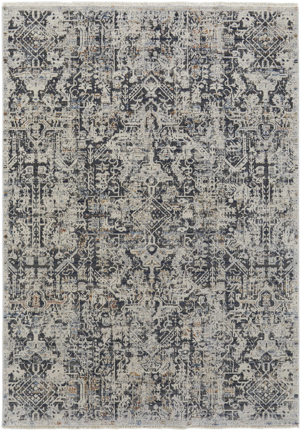 Homeroots 3' X 5' Ivory And Gray Abstract Power Loom Worn Faded Area Rug With Fringe Ivory Polypropylene 567270