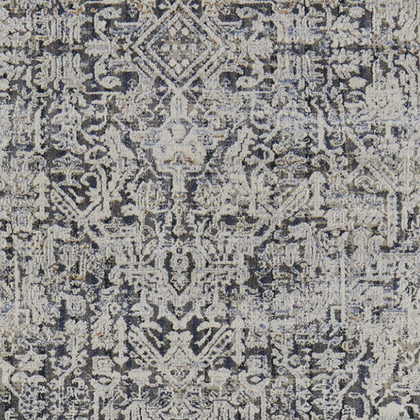 Homeroots 10' Ivory And Gray Abstract Power Loom Worn Faded Runner Rug With Fringe Ivory Polypropylene 567271