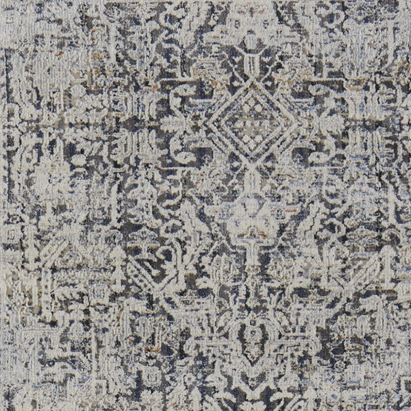 Homeroots 10' Ivory And Gray Abstract Power Loom Worn Faded Runner Rug With Fringe Ivory Polypropylene 567271