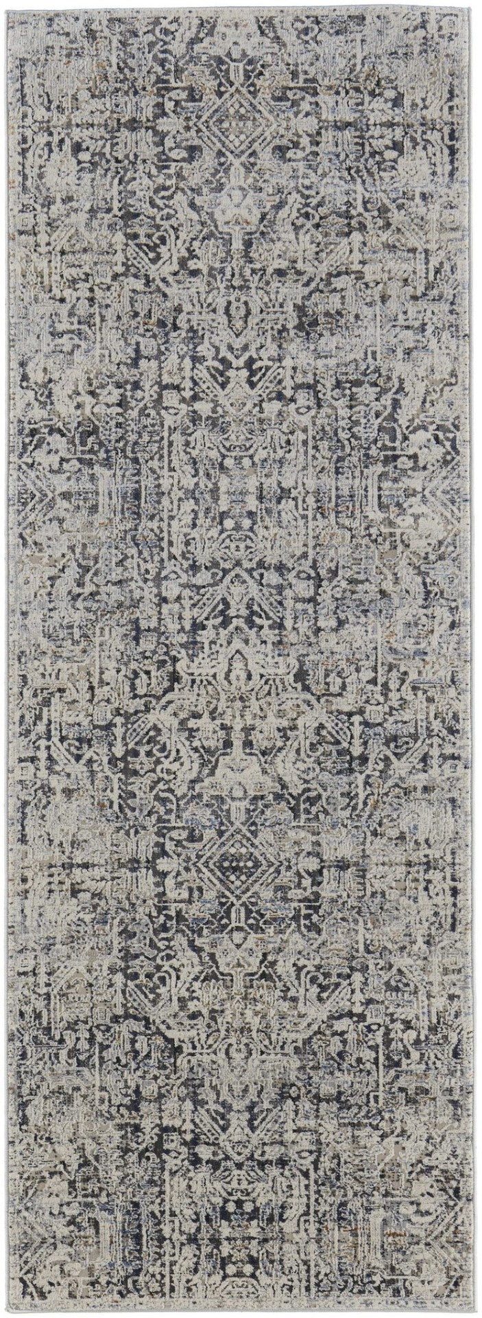 HomeRoots 3' Elegant Ivory and Gray Abstract Area Rug with Fringe - Soft, Vintage-Inspired Design for Any Space 10' Runner 567271