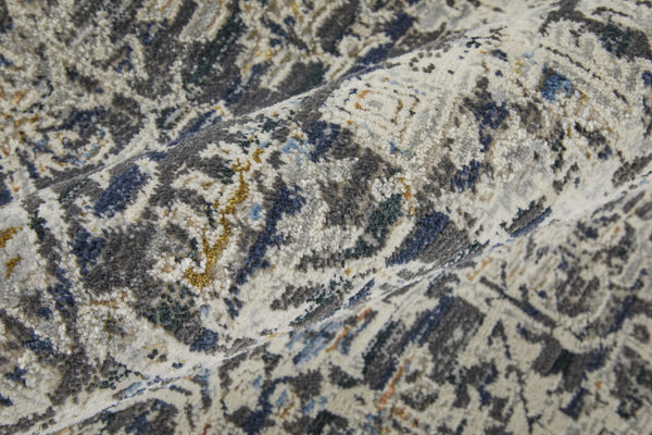 Homeroots 10' Ivory And Gray Abstract Power Loom Worn Faded Runner Rug With Fringe Ivory Polypropylene 567271