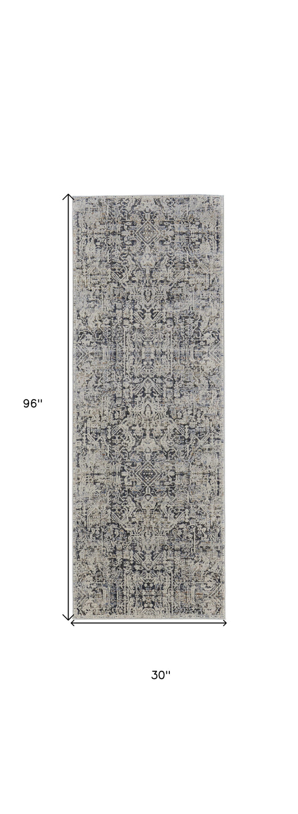 Homeroots 8' Ivory And Gray Abstract Power Loom Worn Faded Runner Rug With Fringe Ivory Polypropylene 567273