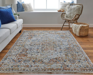 Homeroots 3' X 5' Tan Blue And Brown Oriental Power Loom Worn Faded Area Rug With Fringe Gray Polypropylene 567274