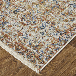 Homeroots 3' X 5' Tan Blue And Brown Oriental Power Loom Worn Faded Area Rug With Fringe Gray Polypropylene 567274
