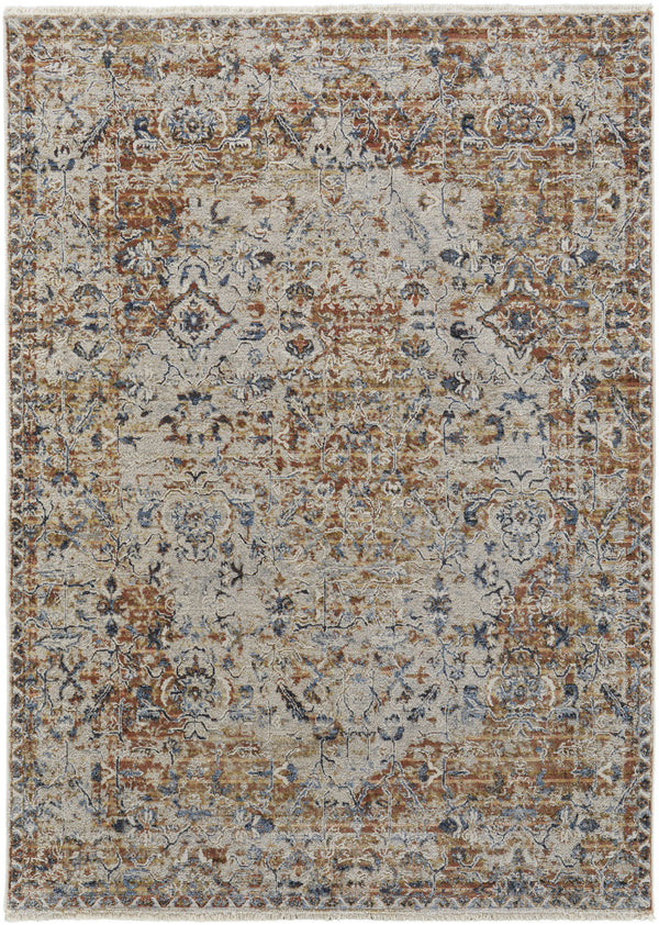 Homeroots 3' X 5' Tan Blue And Brown Oriental Power Loom Worn Faded Area Rug With Fringe Gray Polypropylene 567274