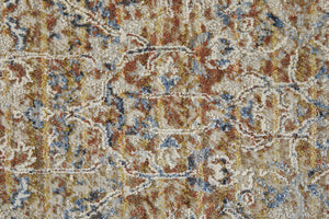 Homeroots 10' Tan Blue And Brown Oriental Power Loom Worn Faded Runner Rug With Fringe Gray Polypropylene 567275