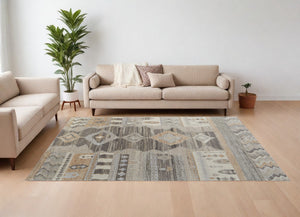 Homeroots 9' X 13' Ivory Gray And Orange Wool Moroccan Hand Knotted Area Rug Ivory Wool 567288