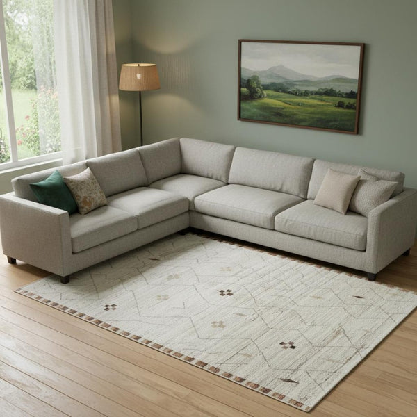 HomeRoots 6' X 9' Ivory and Tan Hand-Knotted Wool Moroccan Area Rug - Timeless Elegance for Any Space! 567289