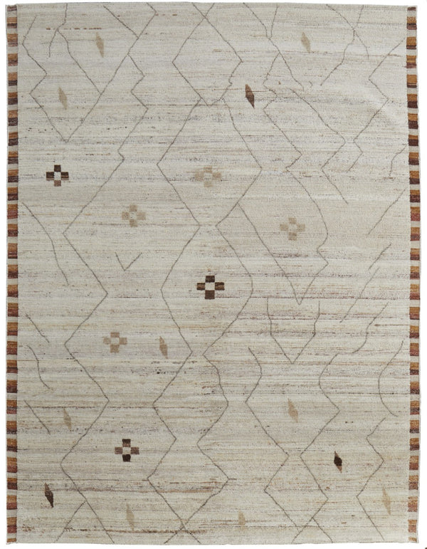 HomeRoots 6' X 9' Ivory and Tan Hand-Knotted Wool Moroccan Area Rug - Timeless Elegance for Any Space! 567289