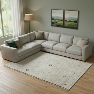 HomeRoots 8' X 10' Hand-Knotted Moroccan Wool Area Rug in Ivory & Tan - Luxurious, Durable, and Unique Decor 567290
