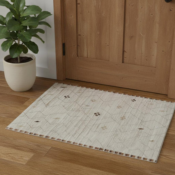 HomeRoots 2' X 3' Ivory and Tan Hand-Knotted Wool Moroccan Area Rug - Soft, Stain-Resistant, Unique Charm! 567293
