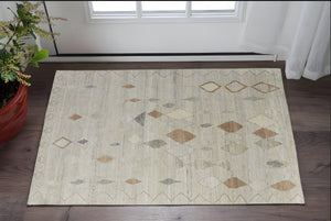 HomeRoots 6' Hand-Knotted Moroccan Wool Area Rug - Elegant Tan, Brown & Gray Design for Cozy Living Spaces 2' X 3' 567297