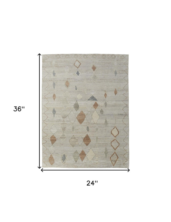 HomeRoots 6' Hand-Knotted Moroccan Wool Area Rug - Elegant Tan, Brown & Gray Design for Cozy Living Spaces 2' X 3' 567297