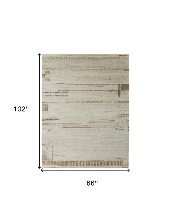 HomeRoots 6' Hand-Knotted Wool Abstract Area Rug in Gray, Tan, and Green – Modern Design for Any Space 6' X 9' 567298