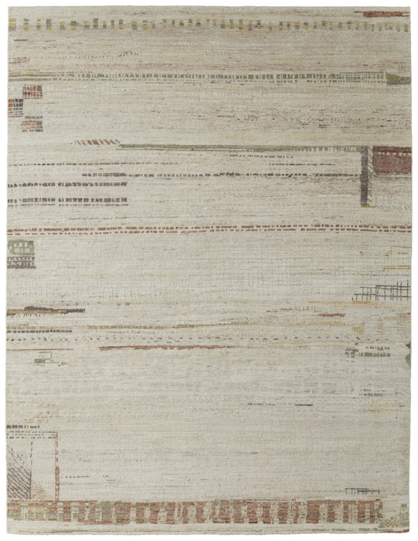 HomeRoots 6' Hand-Knotted Wool Abstract Area Rug in Gray, Tan, and Green – Modern Design for Any Space 8' X 10' 567299
