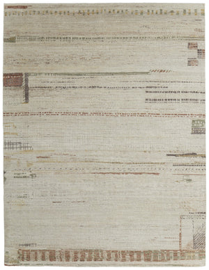 HomeRoots 6' Hand-Knotted Wool Abstract Area Rug in Gray, Tan, and Green – Modern Design for Any Space 8' X 10' 567299