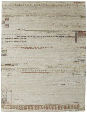 HomeRoots 6' Hand-Knotted Wool Abstract Area Rug in Gray, Tan, and Green – Modern Design for Any Space 8' X 10' 567299