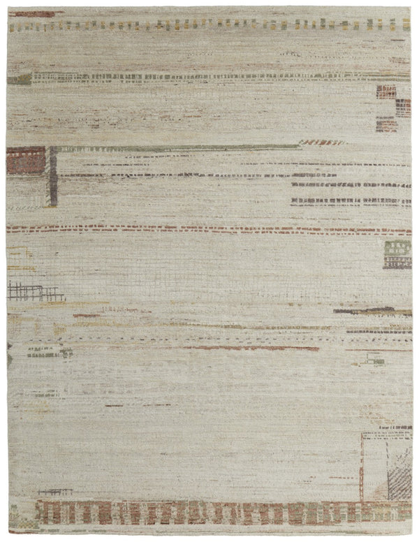HomeRoots 6' Hand-Knotted Wool Abstract Area Rug in Gray, Tan, and Green – Modern Design for Any Space 9' X 13' 567301