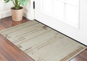 HomeRoots 6' Hand-Knotted Wool Abstract Area Rug in Gray, Tan, and Green – Modern Design for Any Space 2' X 3' 567302