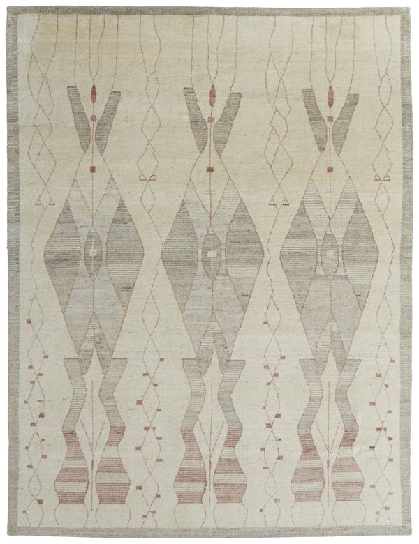 HomeRoots 6' Gray and Red Wool Geometric Hand-Knotted Area Rug for Contemporary Style and Comfort 8' X 10' 567304
